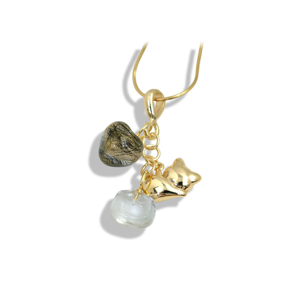Crystal Heart & Cat Charm Necklace - Image 3