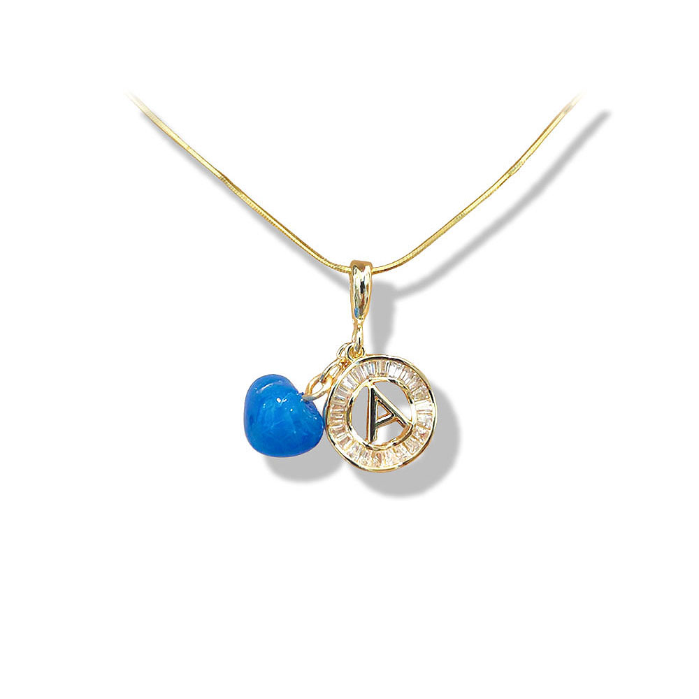Blue Heart Crystal Initial Gold Necklace - Image 4