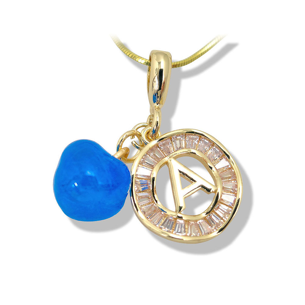 Blue Heart Crystal Initial Gold Necklace - Image 3