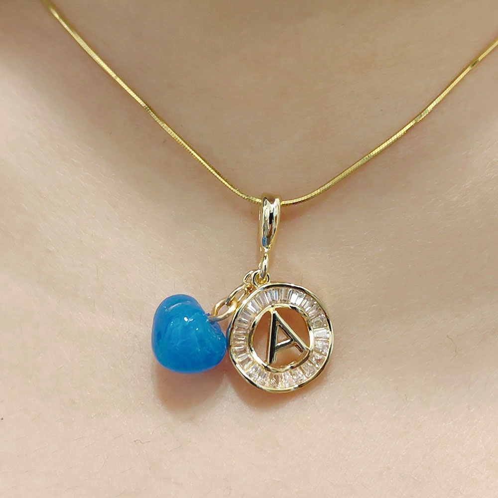 Blue Heart Crystal Initial Gold Necklace - Image 2